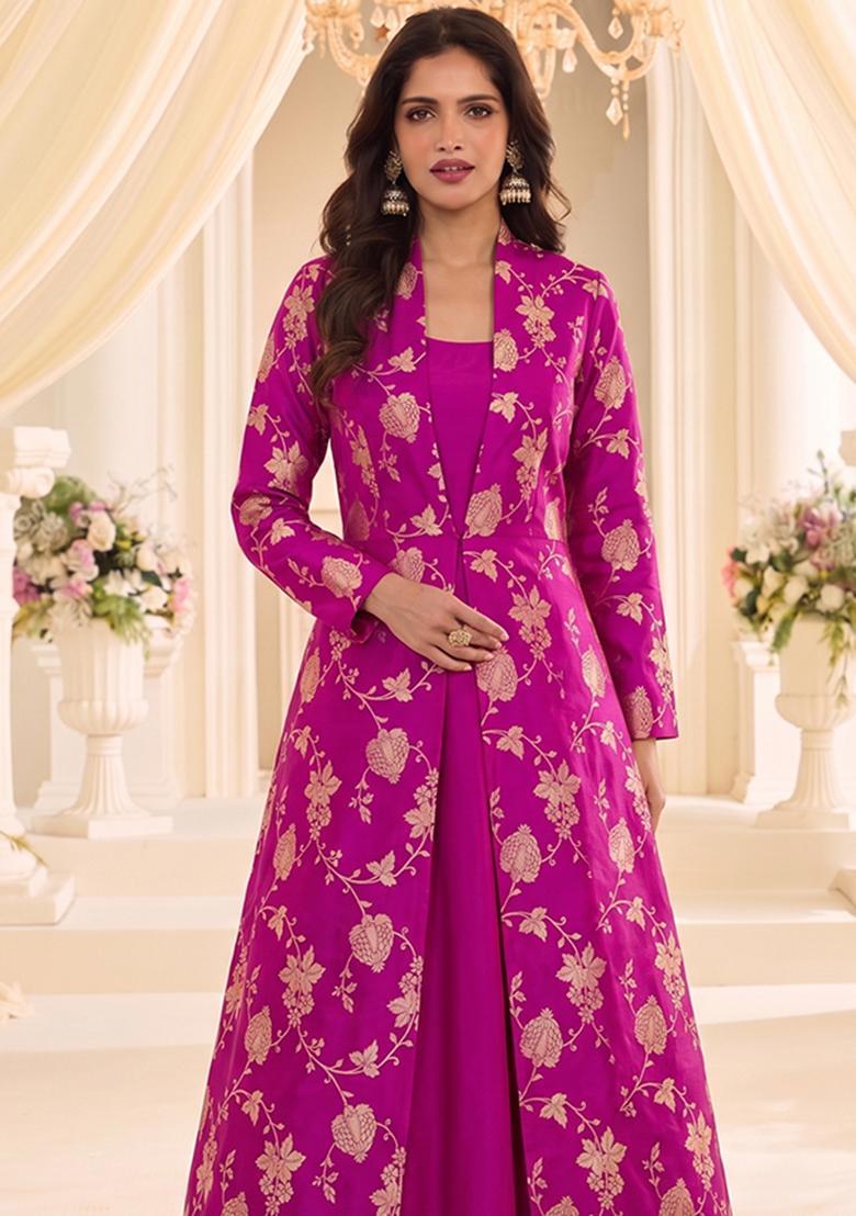 Rani Pink Silk Blend Anarkali - Indya