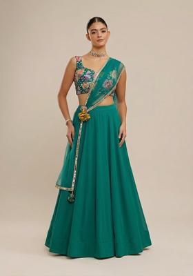 Teal Green Printed Lehenga Set