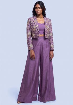 Purple Embroidered Georgette Fusion Set