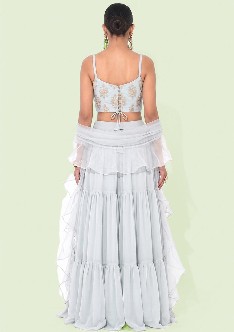 Off White Embroidered Organza Lehenga Set - Indya