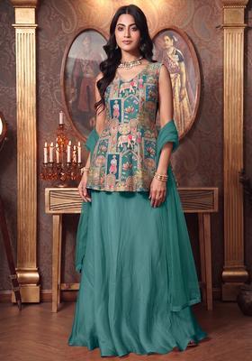 Teal Silk Blend Lehenga Set