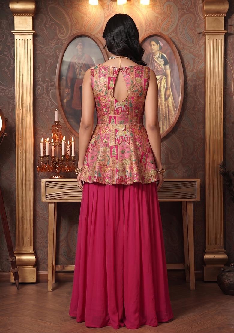 Rani Pink Silk Blend Lehenga Set - Indya