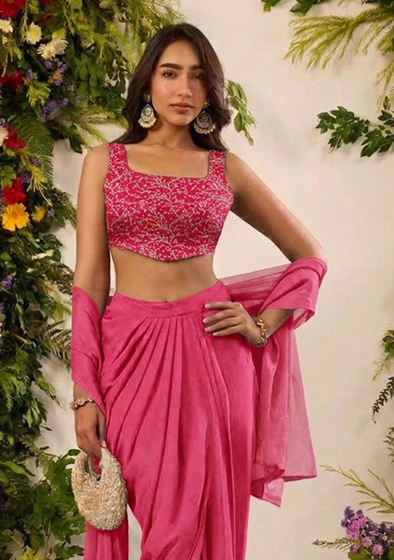Pink Brocade Fusion Set - Indya