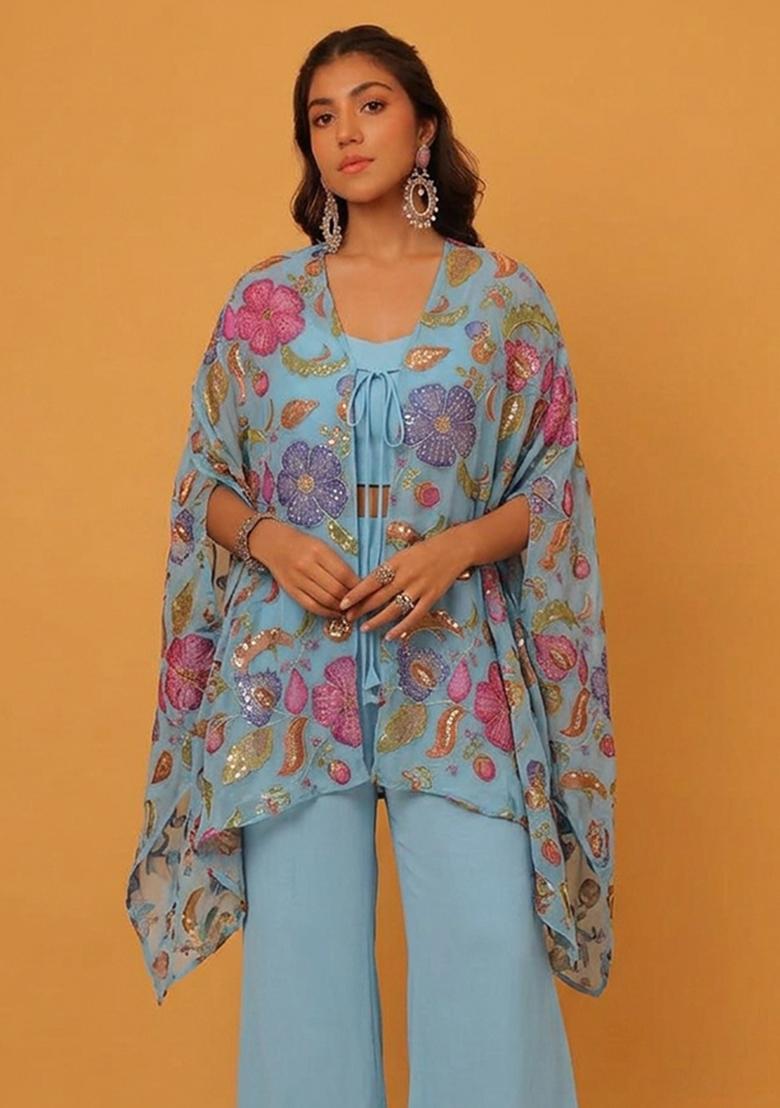 Light Blue Printed Fusion Set - Indya