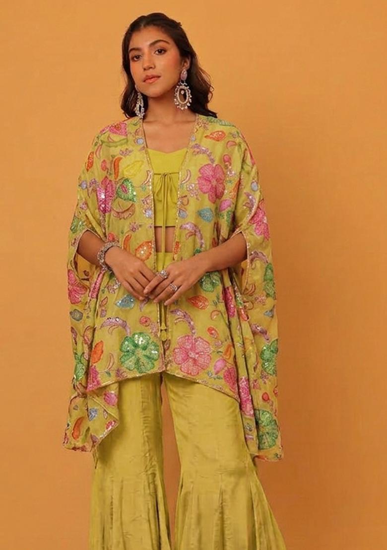 Yellow Printed Fusion Set - Indya