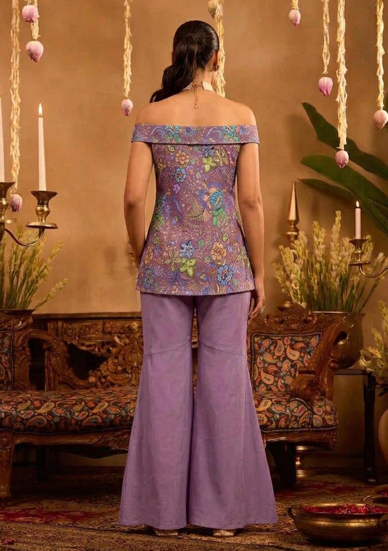 Mauve Printed Chinon Fusion Set - Indya