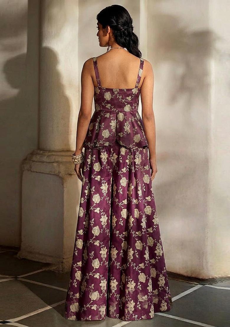Deep Wine Silk Blend Sharara Set - Indya