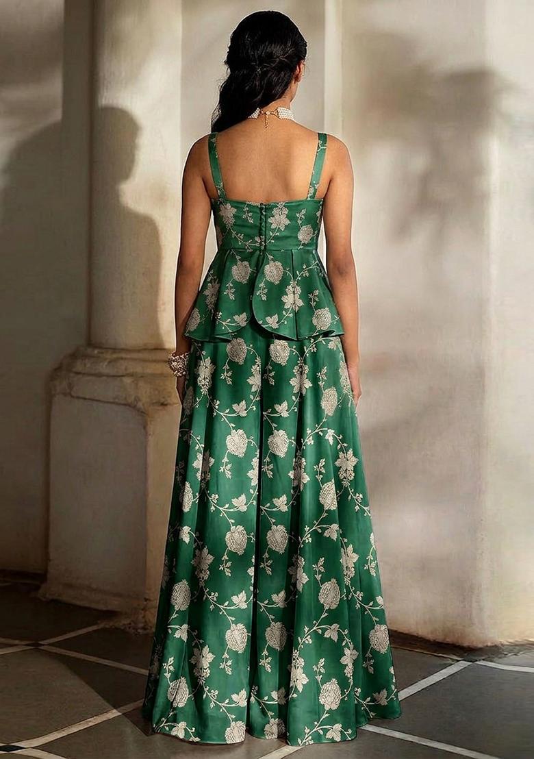 Green Silk Blend Sharara Set - Indya