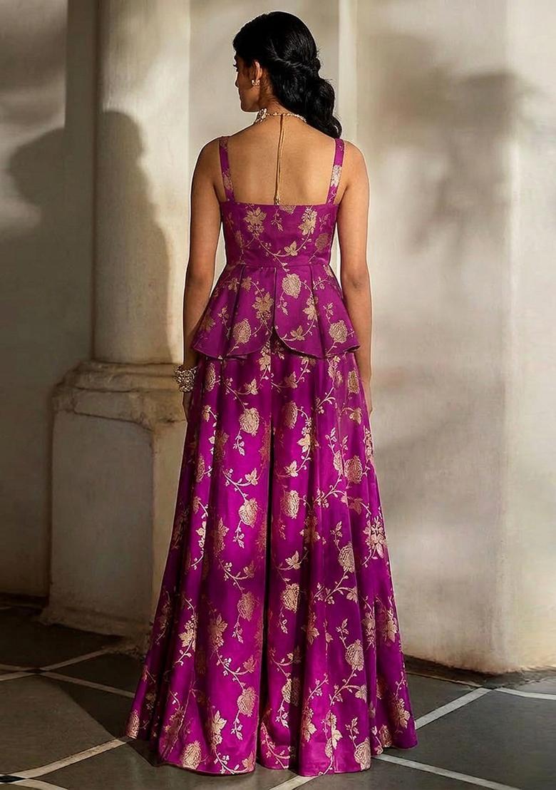 Magenta Silk Blend Sharara Set - Indya