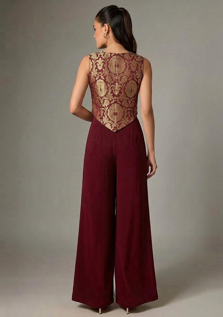 Maroon Silk Blend Fusion Set - Indya