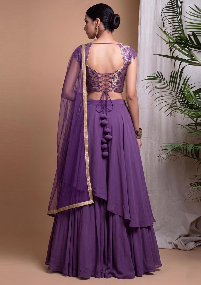 Purple Zari Silk Blend Lehenga Set - Indya