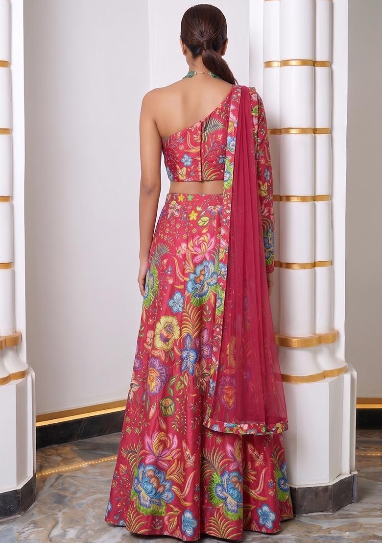 Multicolor Printed Chinon Lehenga Set - Indya