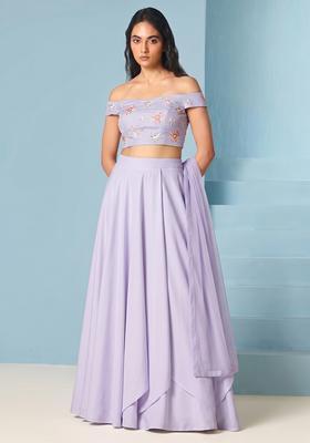 Lavender Embroidered Chanderi Lehenga Set