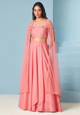 Soft Pink Embroidered Chanderi Lehenga Set