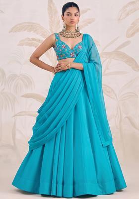 Light Blue Zari Cosmos Lehenga Set