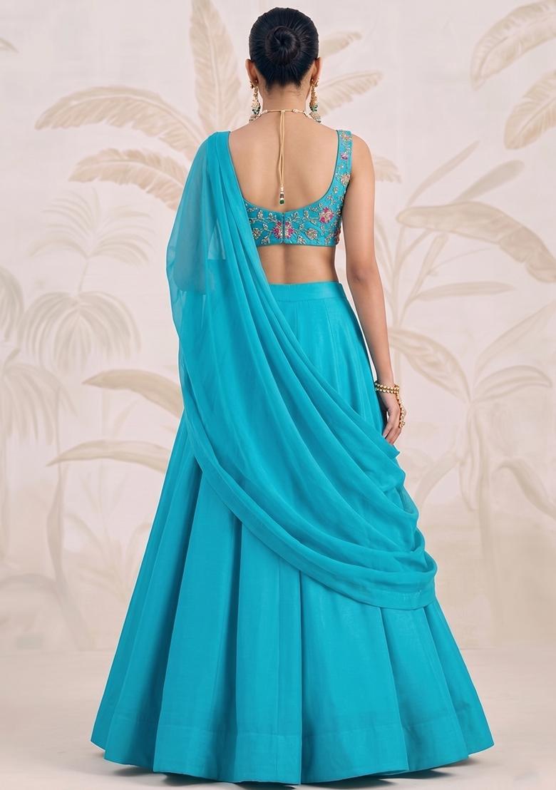Light Blue Zari Cosmos Lehenga Set - Indya