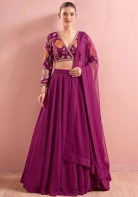 Magenta Printed Organza Lehenga Set
