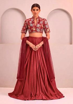 Rust Sequin Organza Lehenga Set