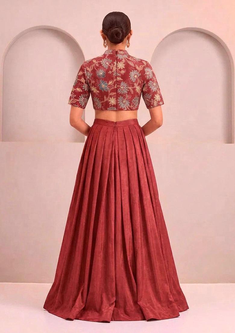 Rust Sequin Organza Lehenga Set - Indya