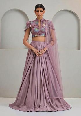 Mauve Sequin Organza Lehenga Set