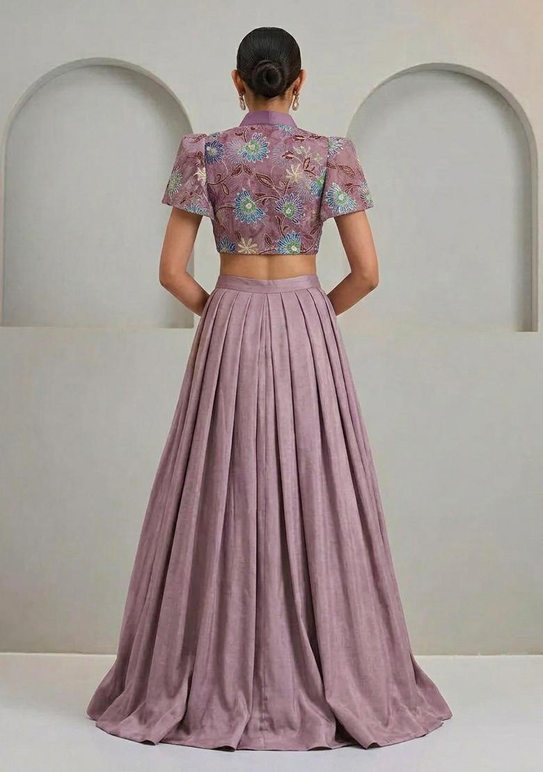 Mauve Sequin Organza Lehenga Set - Indya
