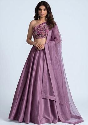 Lavender Printed Crepe Lehenga Set