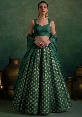 Dark Green Brocade Lehenga Set
