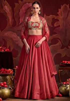 Red Brocade Lehenga Set