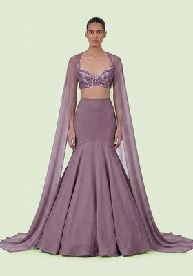 Mauve Sequin Net Lehenga Set
