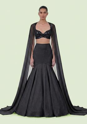 Black Sequin Net Lehenga Set