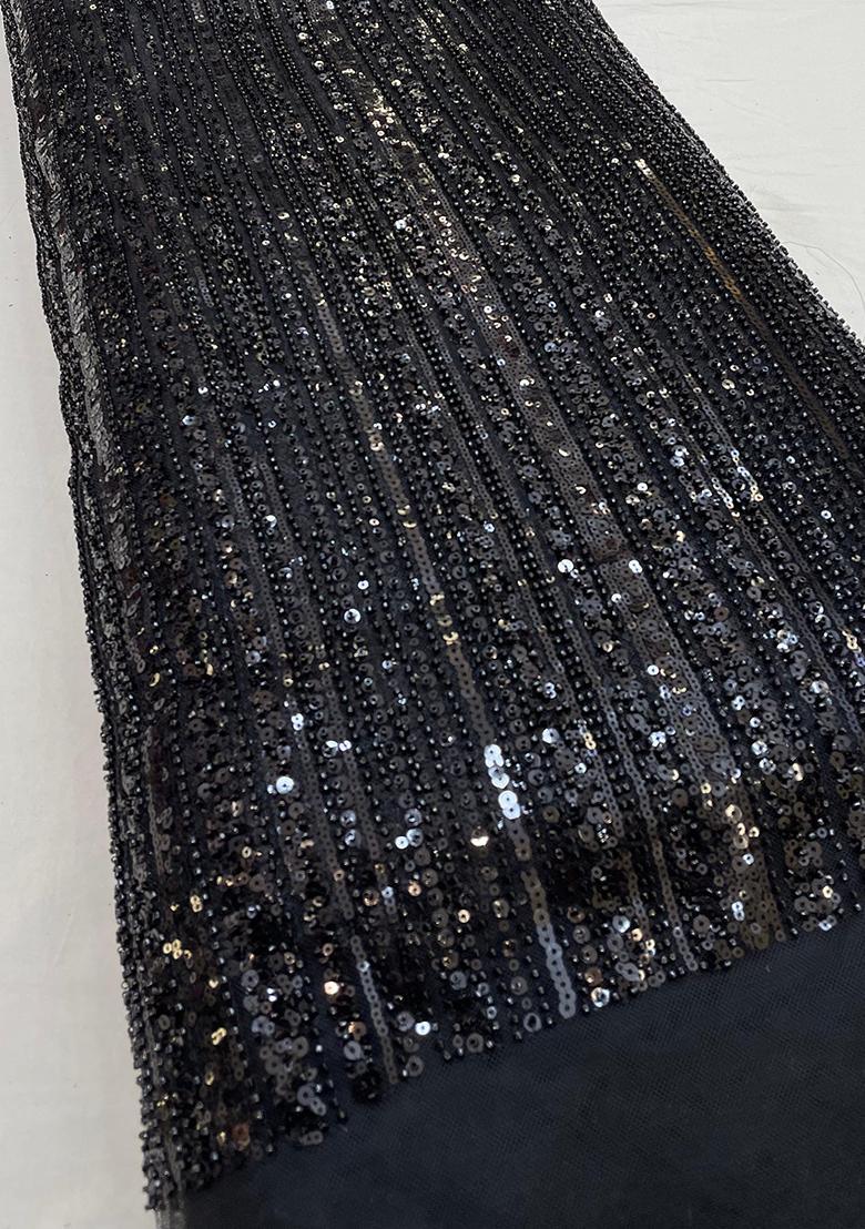 Black Sequin Net Lehenga Set - Indya