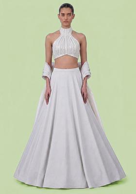 White Sequin Net Lehenga Set