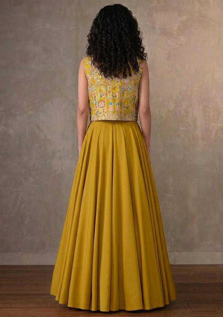 Yellow Silk Blend Lehenga Set - Indya