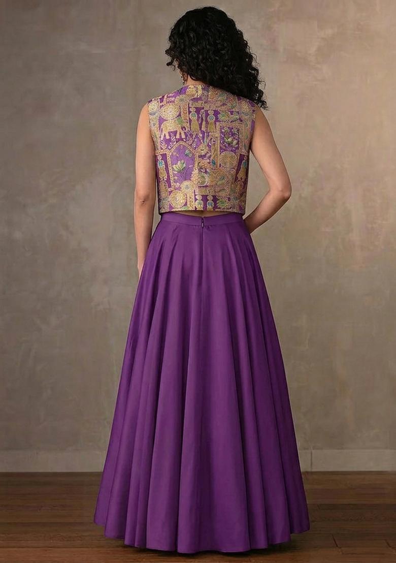 Purple Silk Blend Lehenga Set - Indya