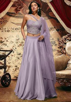 Lilac Embroidered Net Lehenga Set