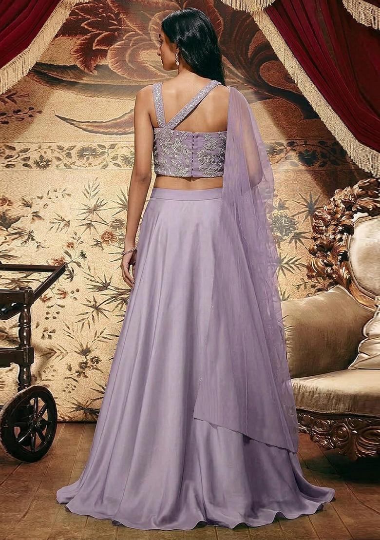 Lilac Embroidered Net Lehenga Set - Indya
