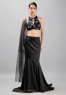 Black Embroidered Net Fusion Set