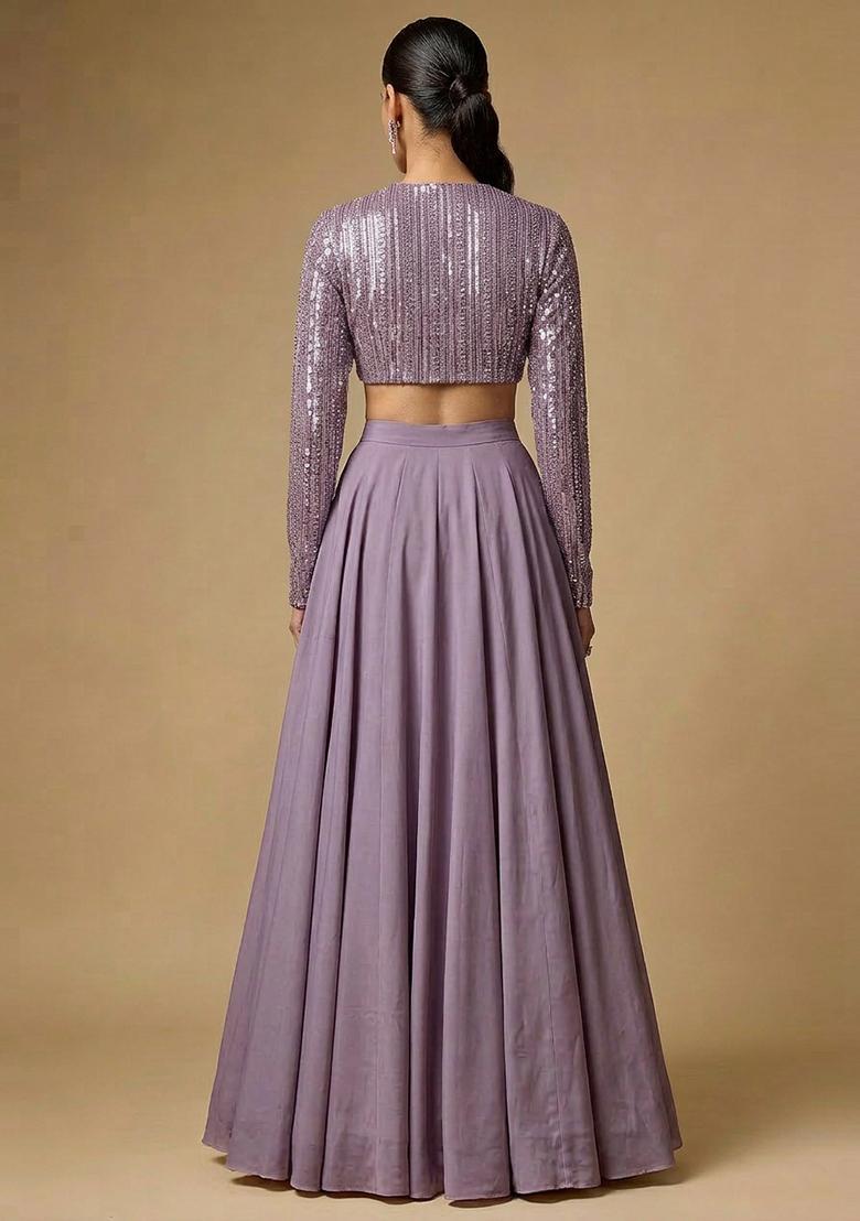 Lilac Sequin Net Lehenga Set - Indya