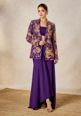 Violet Embroidered Crepe Fusion Set