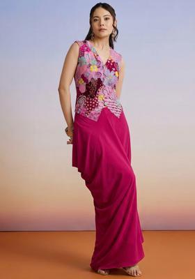Rani Pink Printed Crepe Fusion Set