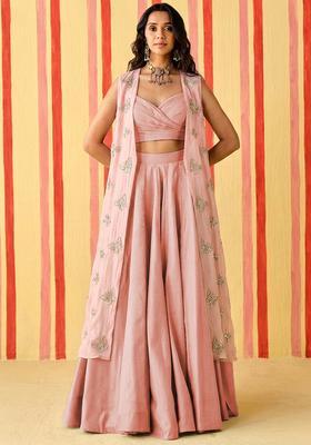 Light Pink Embroidered Organza Fusion Set