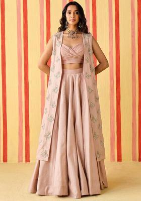 Soft Pink Embroidered Organza Fusion Set