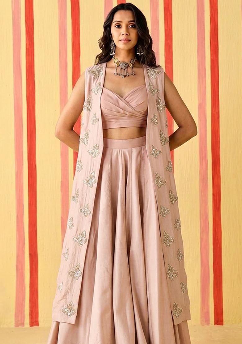 Soft Pink Embroidered Organza Fusion Set - Indya