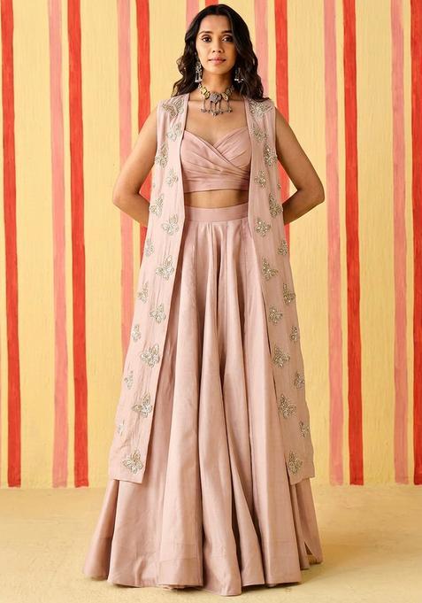 Soft Pink Embroidered Organza Fusion Set