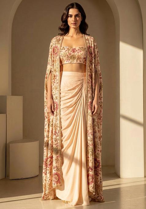 Cream Printed Chinon Fusion Set