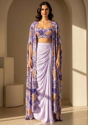 Lavender Printed Chinon Fusion Set