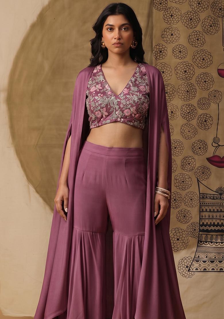 Wine Sequin Crepe Fusion Set - Indya