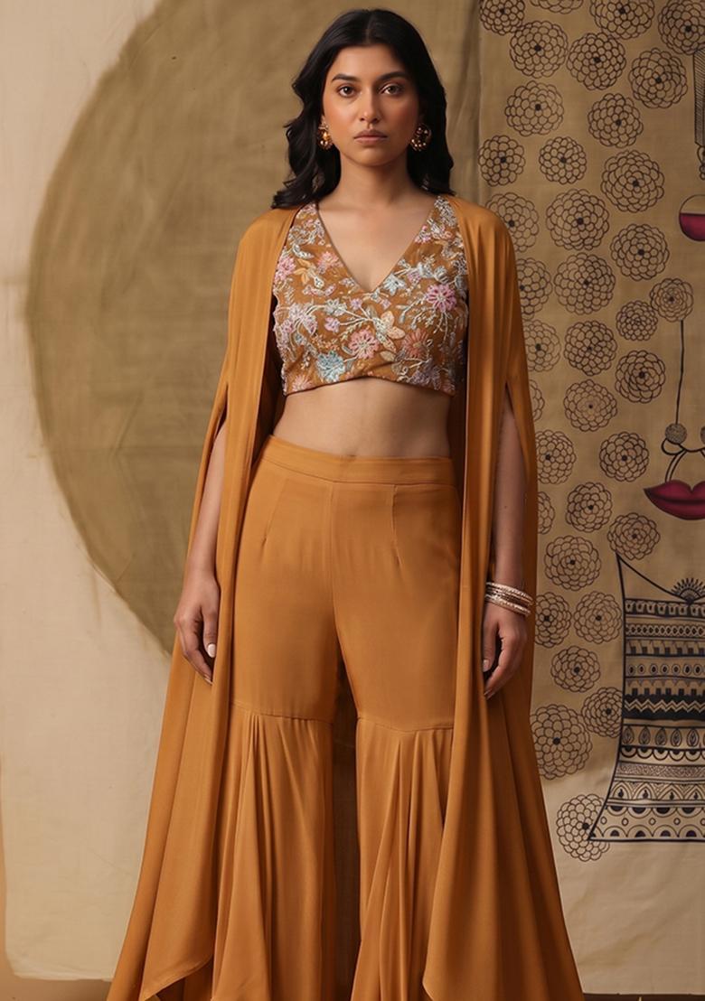 Rust Sequin Crepe Fusion Set - Indya