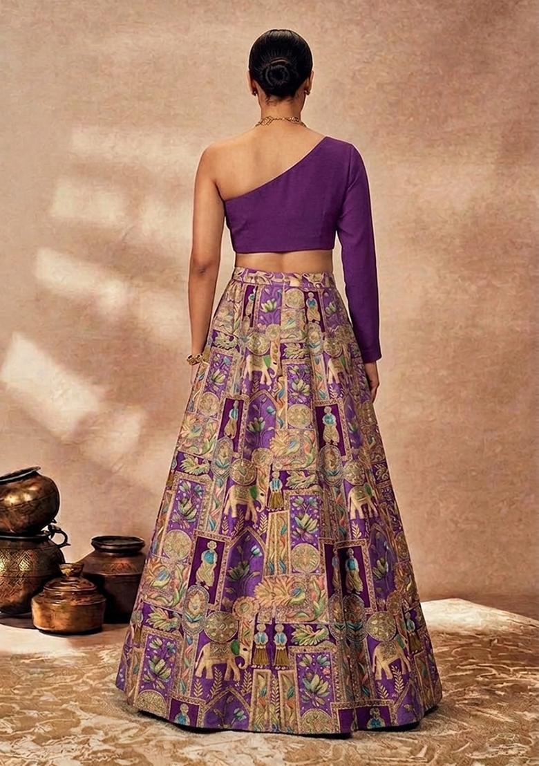 Purple Silk Blend Lehenga Set - Indya