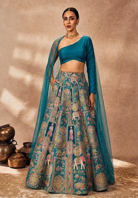 Deep Teal Silk Blend Lehenga Set